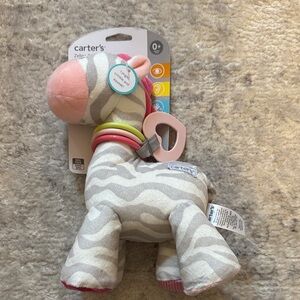 NWT Carter's Pink and Gray Striped Zebra Plush